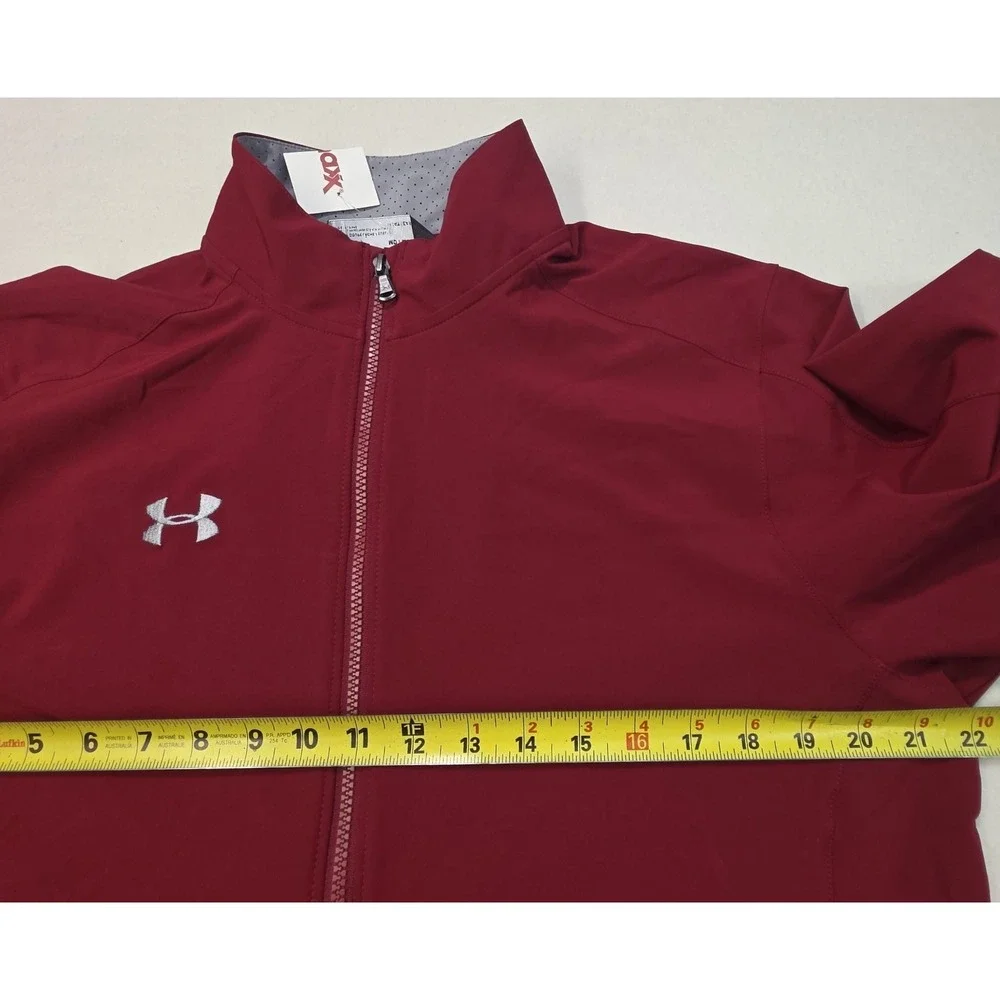 Under Armour Jacket Mens M Gray Maroon‎ Full Zip Water-Resistant Windbreaker